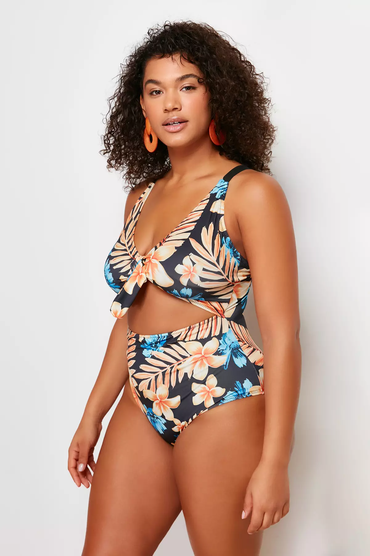 Blue Tropical Plus Size Swimsuit