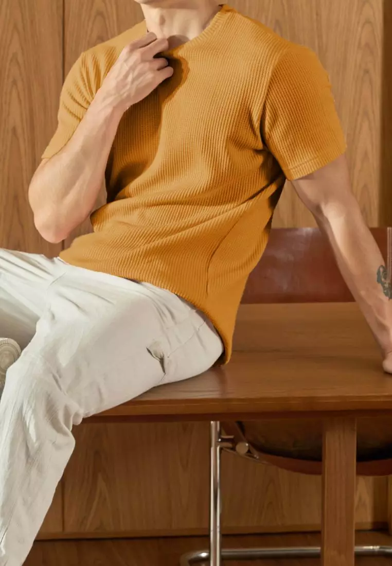 Kale Waffle Mustard 02 / Kaos Polos Tekstur Lengan Pendek Pria / Unisex