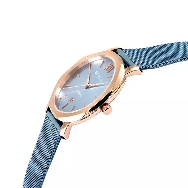 Bonia BNB10529-1503 Rosegold Rantai Pasir Biru