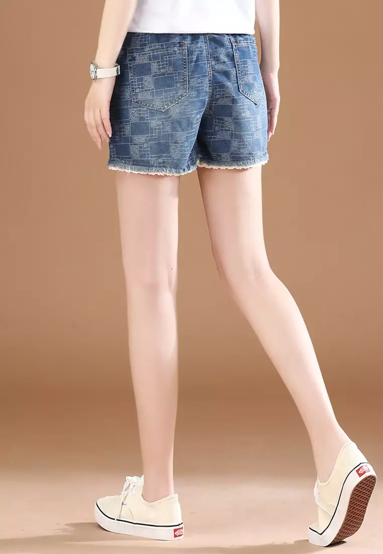 Elastic waist denim sales shorts womens