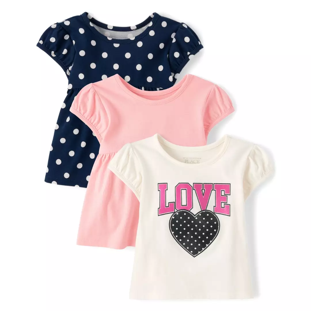 Toddler Girls Love Dot Top 3Pk - Atasan Bayi Perempuan (Biru)