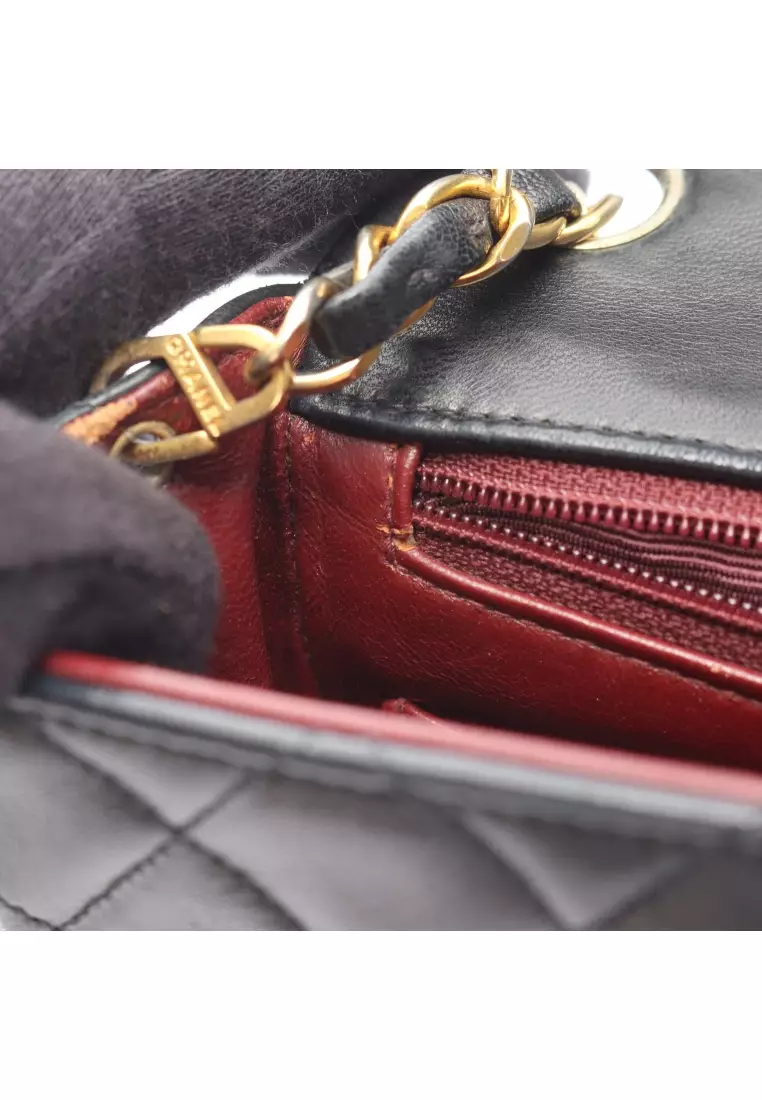 Pre-Loved Chanel mini matelasse chain shoulder bag lambskin black gold hardware