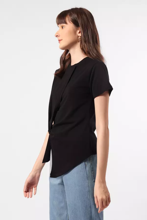 Minimal x Devina Putri - Clover - Double Jersey Twisted Tshirt - Black Warna Black