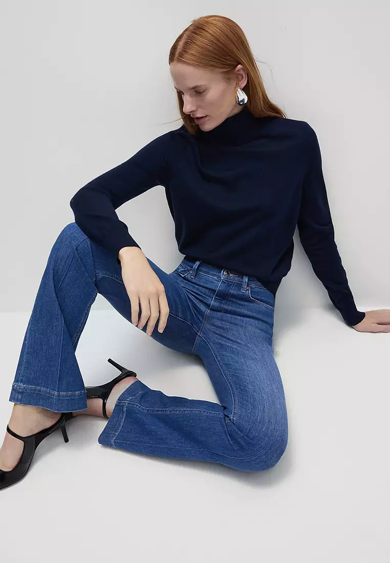 High Waisted Crease Front Slim Flare Jeans