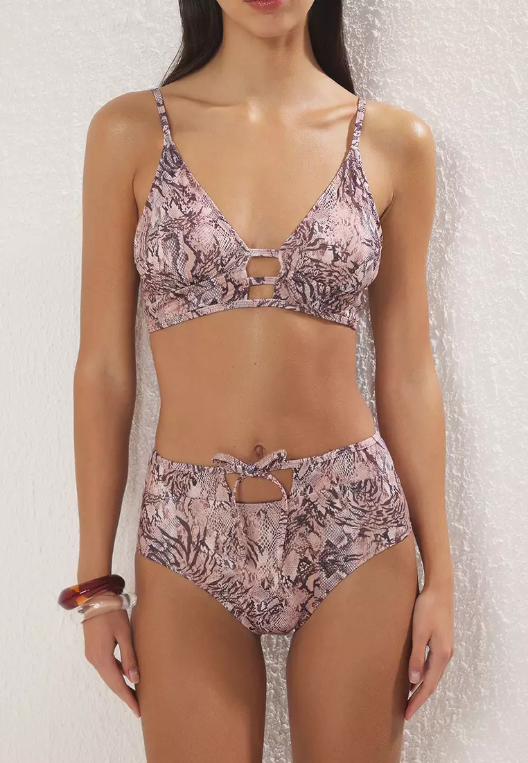 Batik Patterned Triangle High Waist Regular Bikini Set TBESS25BT00170