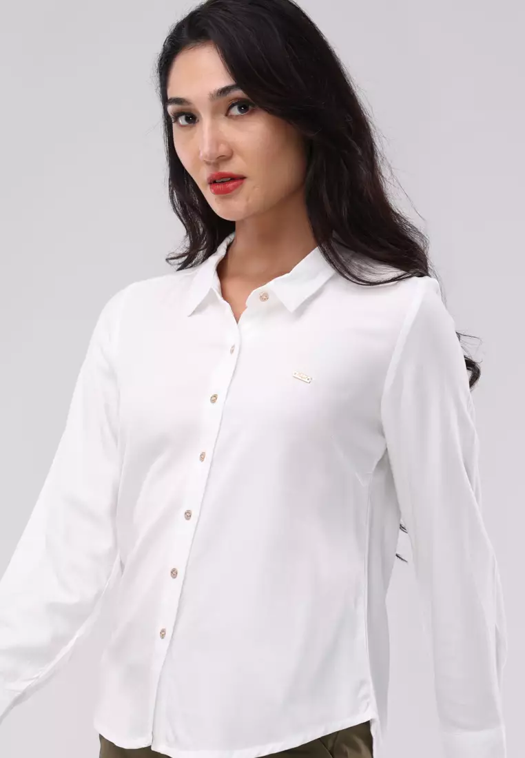 Bold Twill Long Sleeves Collared Blouse
