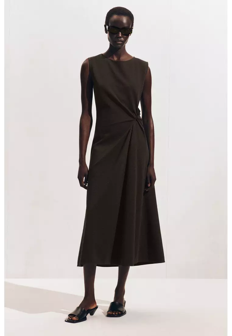 TWIST-DETAIL JERSEY MIDI DRESS