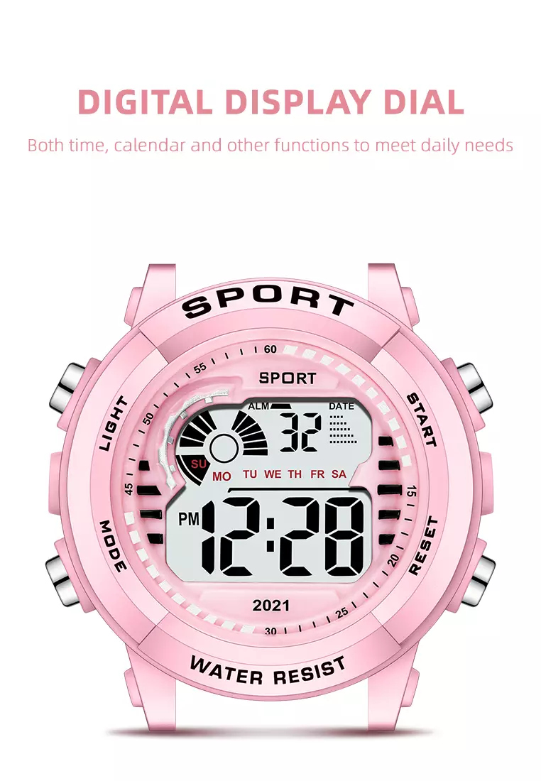 Jam Tangan Wanita Digital Tali Silikon Jam Murid Olahraga Mode Jam Tangan Wantia pink