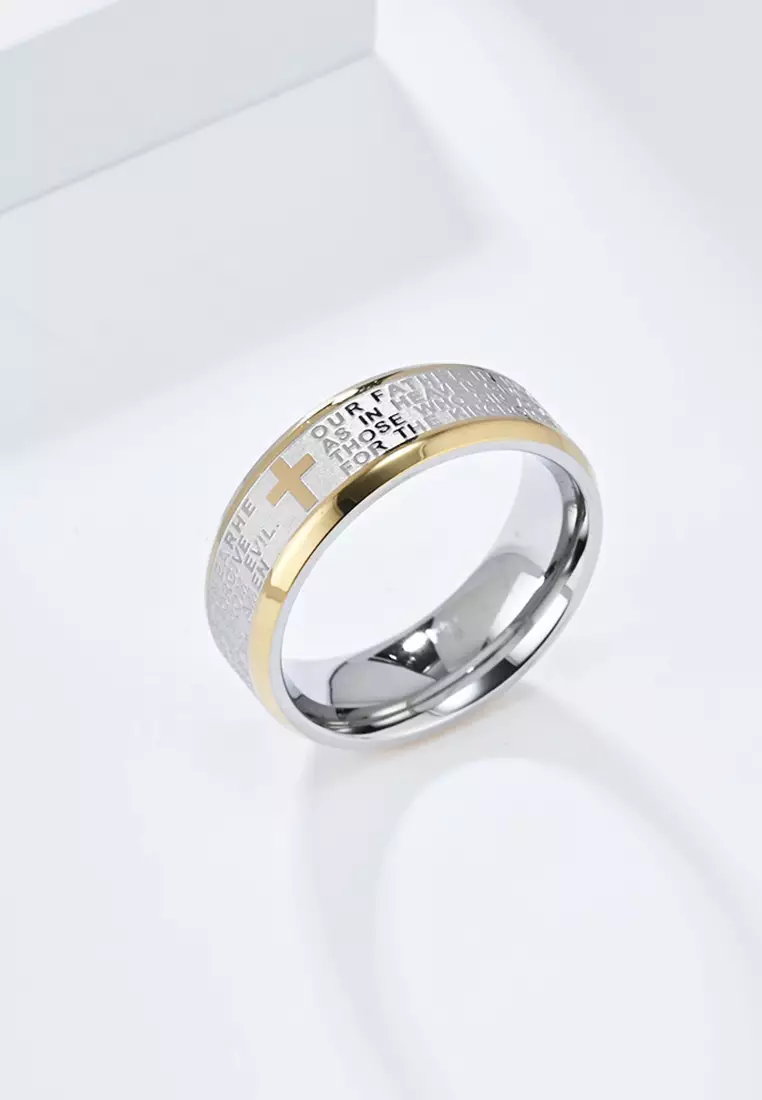 Titanium Steel Bible Verses Cross Ring JW QF-JZ848