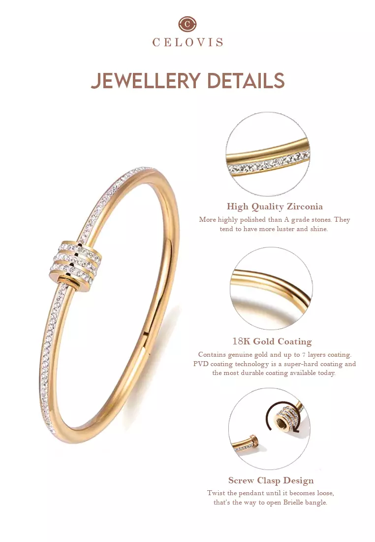 Brielle Triple Row Zirconia Bangle in Gold