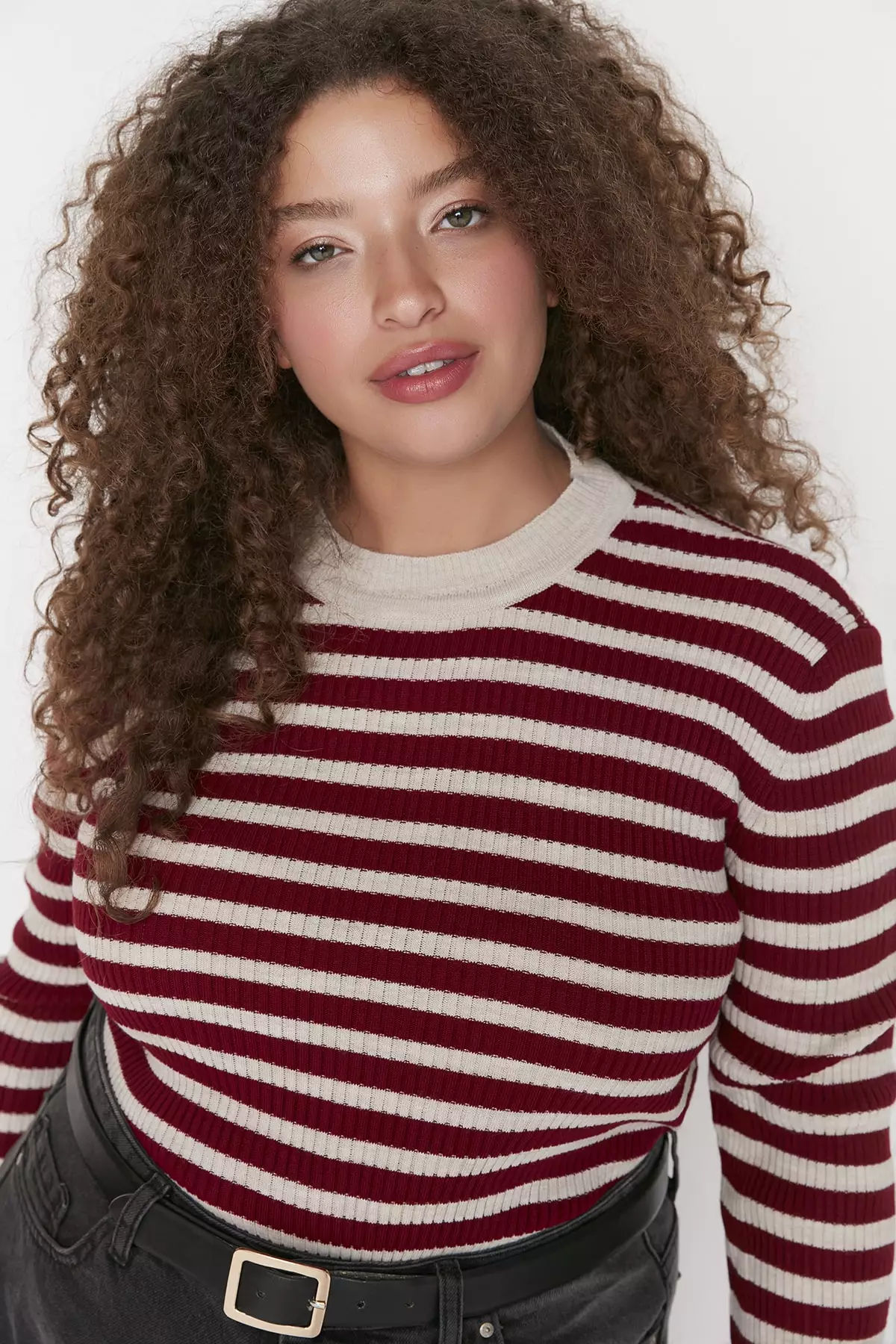 Plus Size Striped Crew Neck Knitwear Sweater