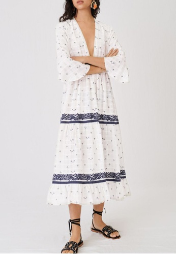 Maje white and navy Maxi Dress With All-Over Embroidery F1460AAD1BBF12GS_1