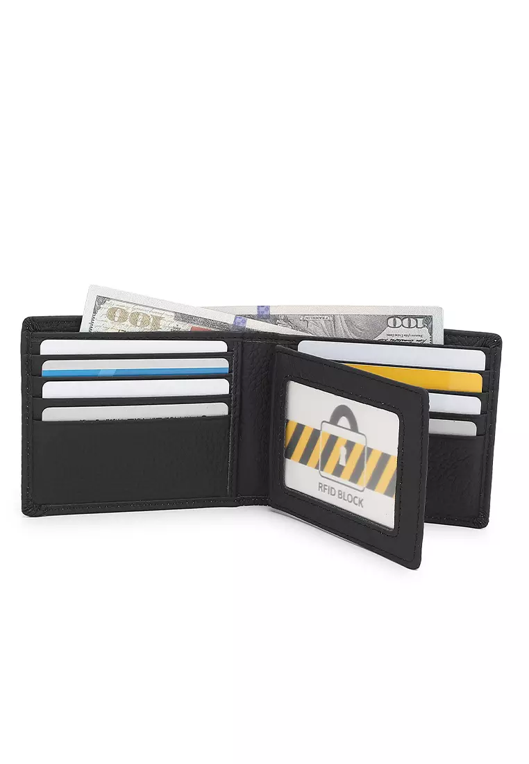 Genuine Leather RFID Short Wallet - Black