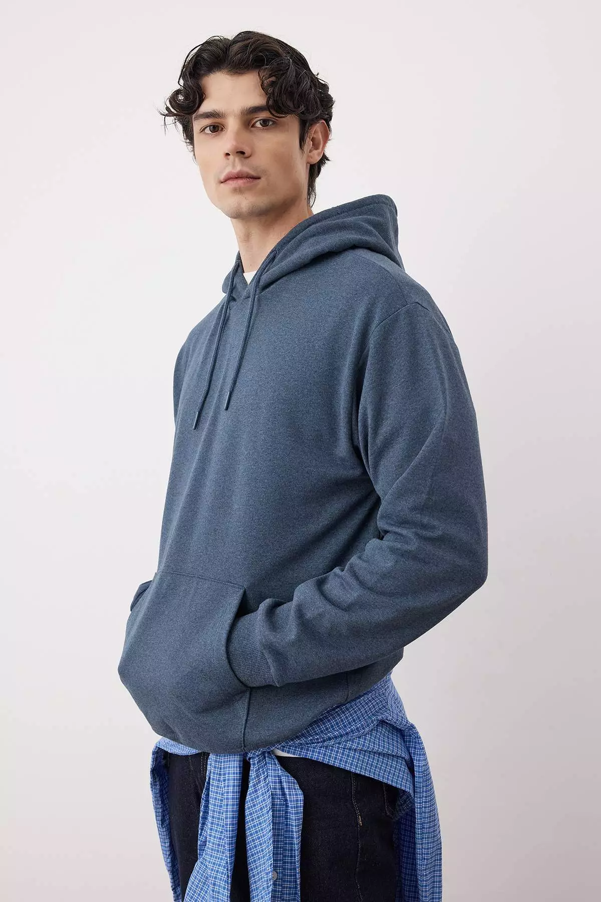 Indigo Oversize/Wide Cut Hooded Fleece/Warm Sweatshirt