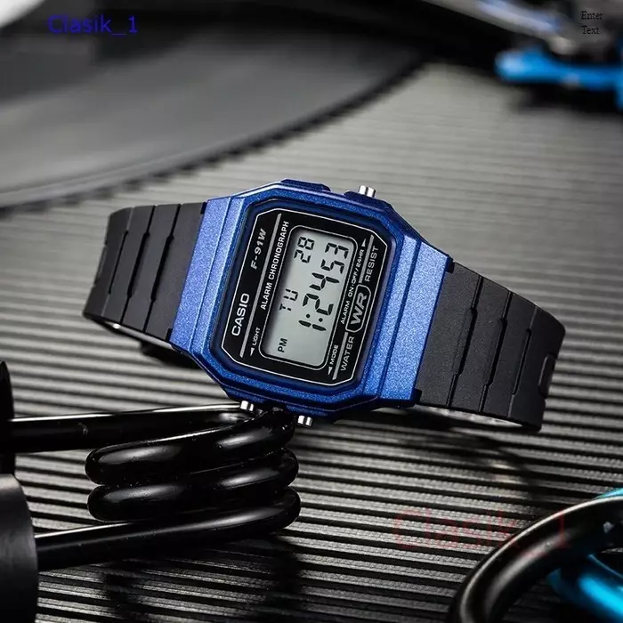 Casio F-91WM-2ADF Biru Karet Hitam