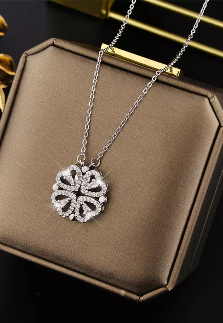 Kalung Wanita Berlian Korea Fashion Dual Wearing Method Kalung Cewek Original Titanium silver