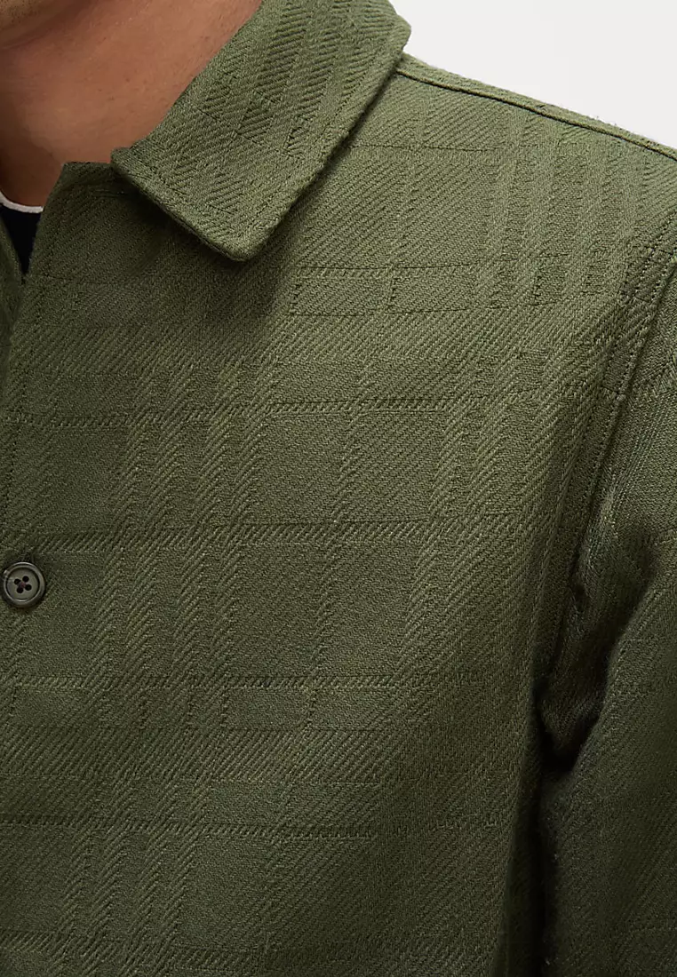 Cotton Blend Check Textured Overshirt