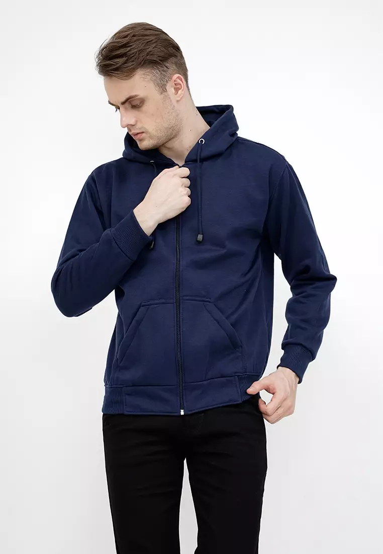 Jaket Polos Hoodie Zipper Sweater Warna Navy