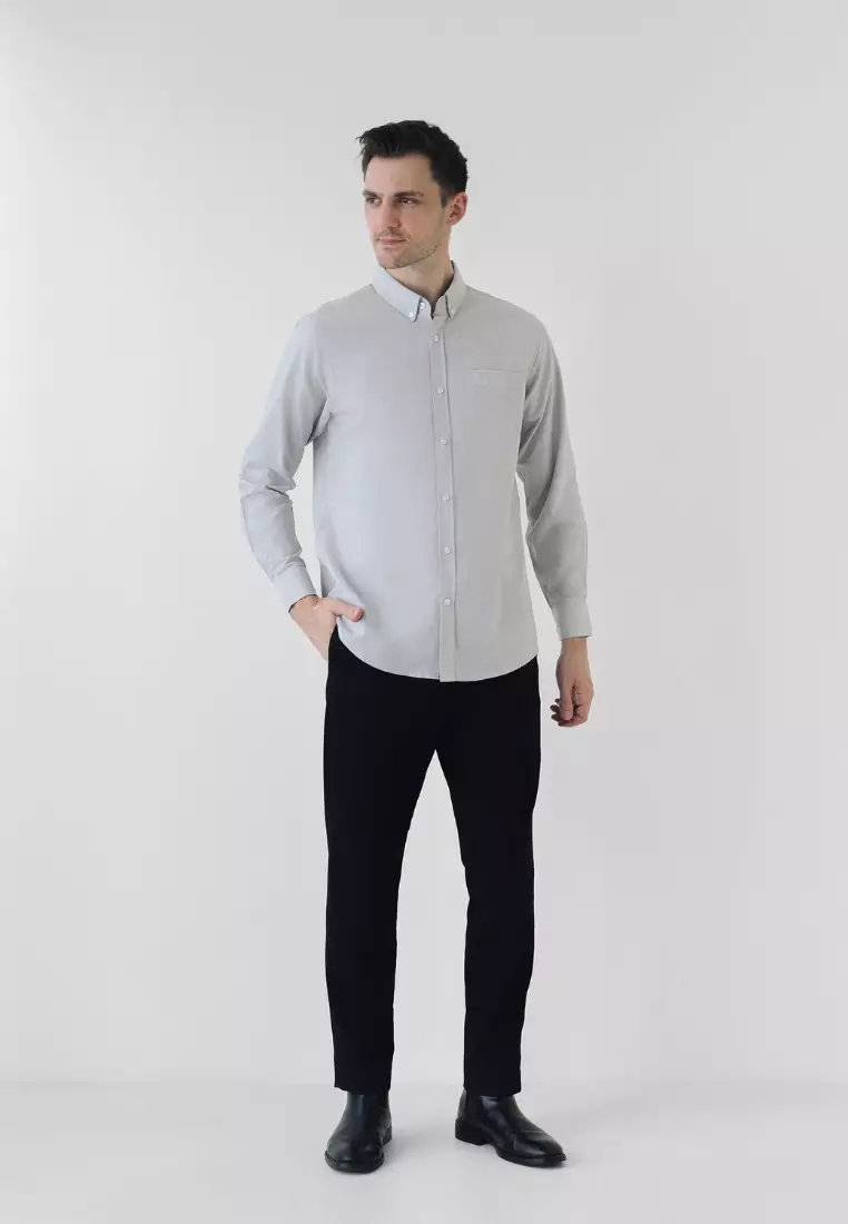 Cotton Well Marc Long Sleeve Oxford Shirt Grey | Kemeja Pria Lengan Panjang Basic Polos Abu