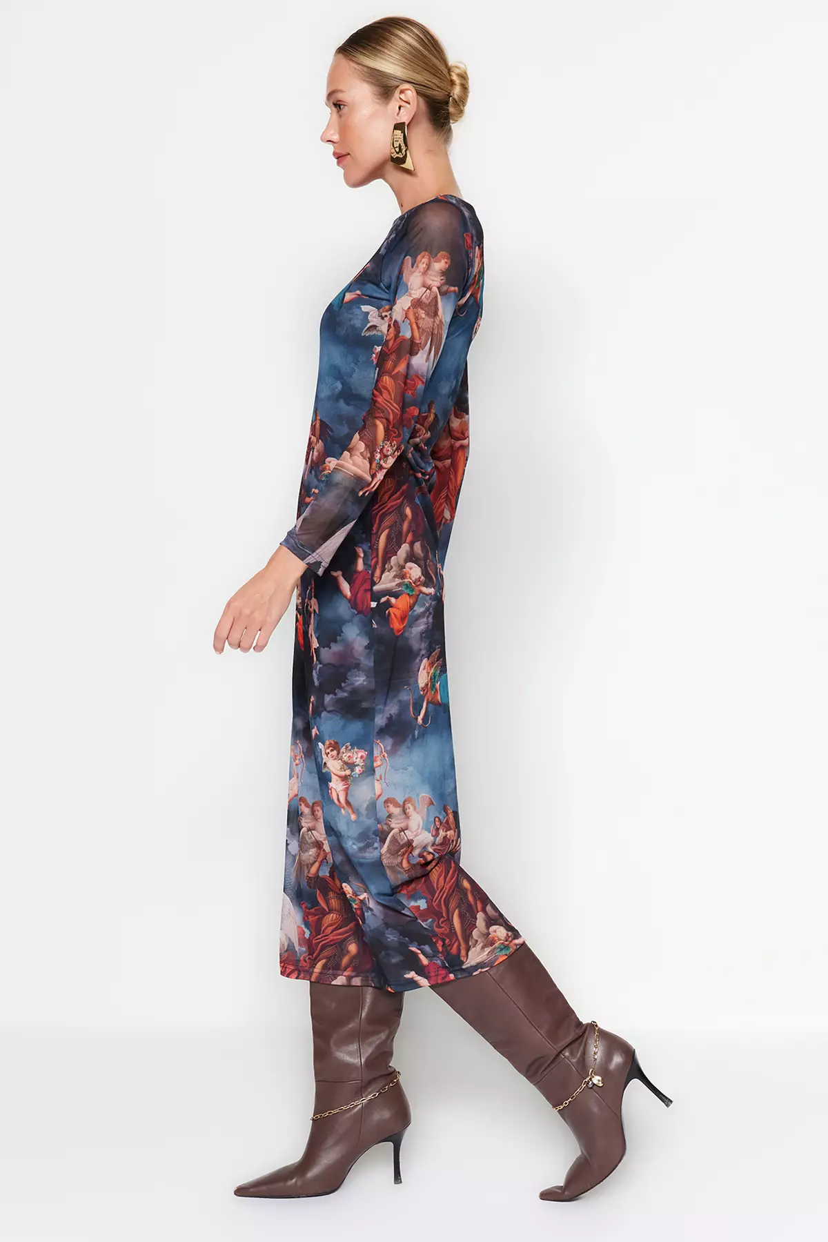 Fitted Boat Neck Midi Dress