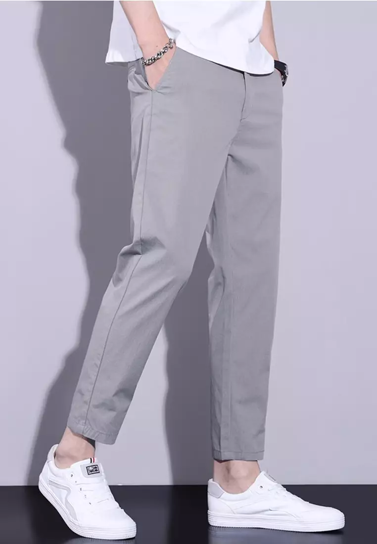 Suit Trousers Mens Grey Cropped Trousers Skinny Fit Grey Check