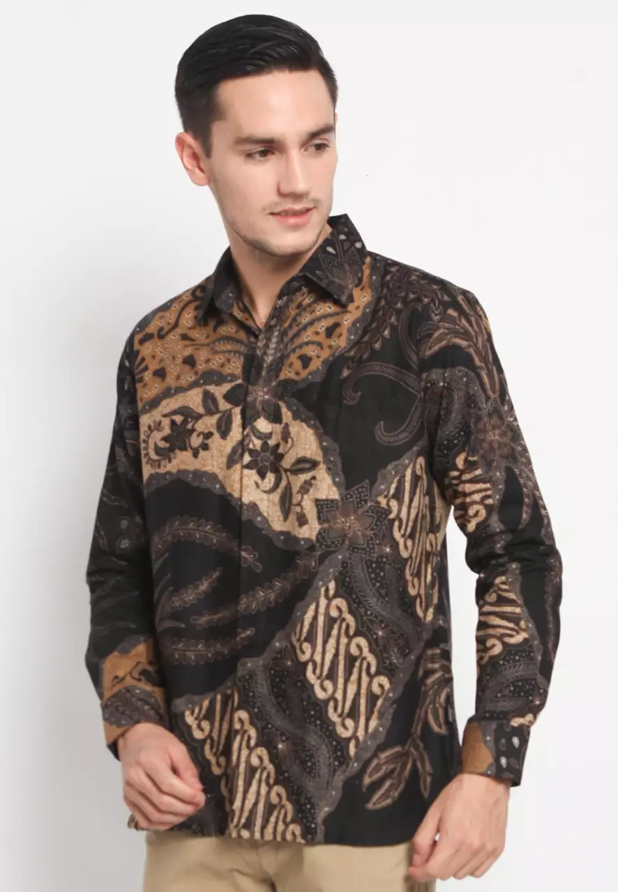 Kemeja Batik Pria Premium Slimfit Elegant Modern Lengan Panjang Narada Coklat