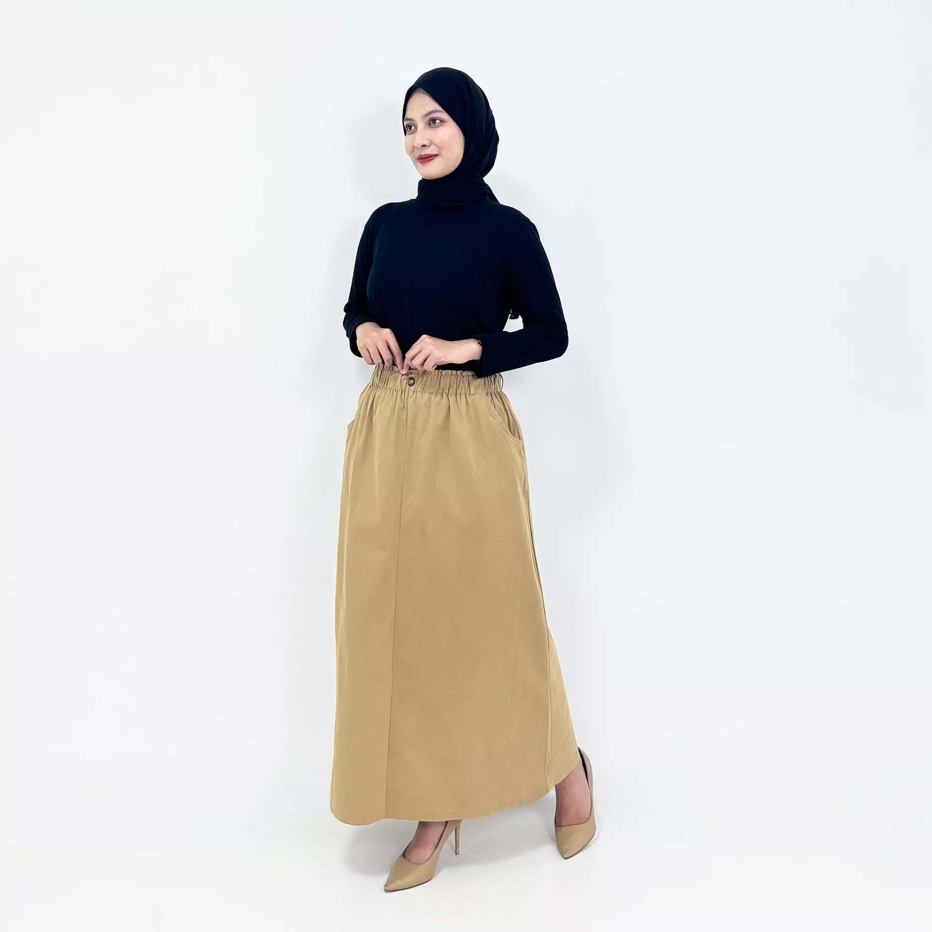 Tita Basic Skirt | Fit BB 120 Kg | Rok Panjang Twill Polos Kuliah | Coklat