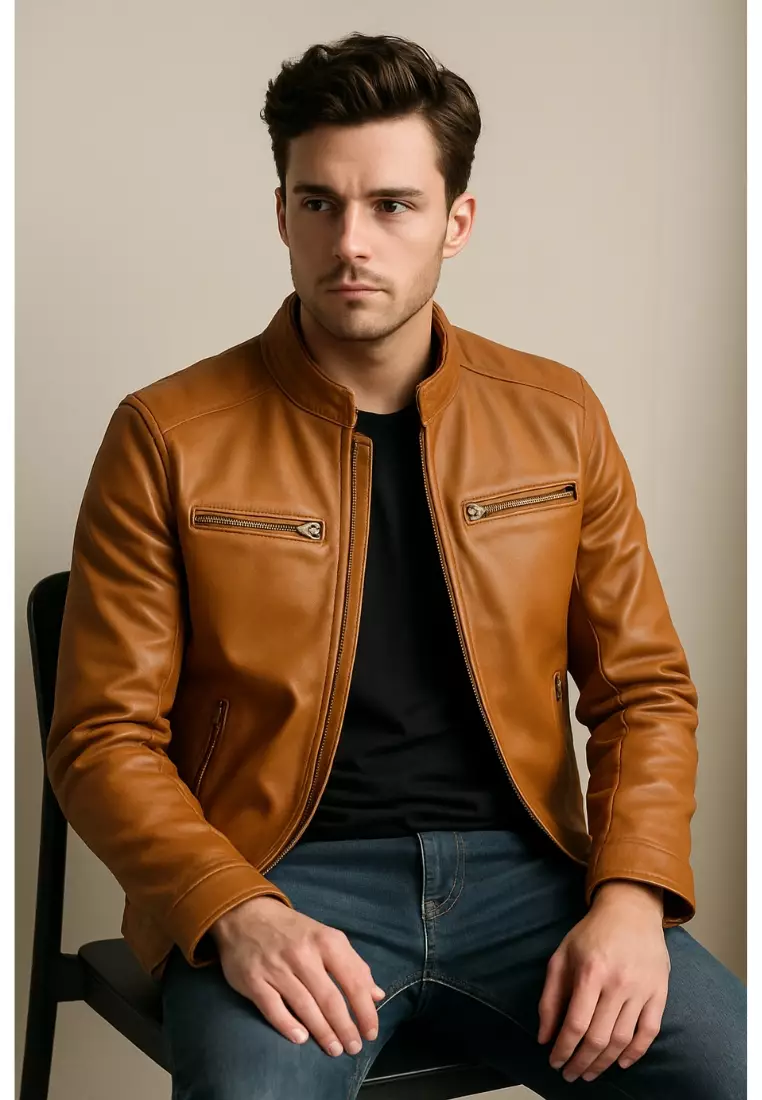 Real Leather Jacket Brown- Lamb skin Jacket- Jacket for Men- Oxhide RI56 BRN