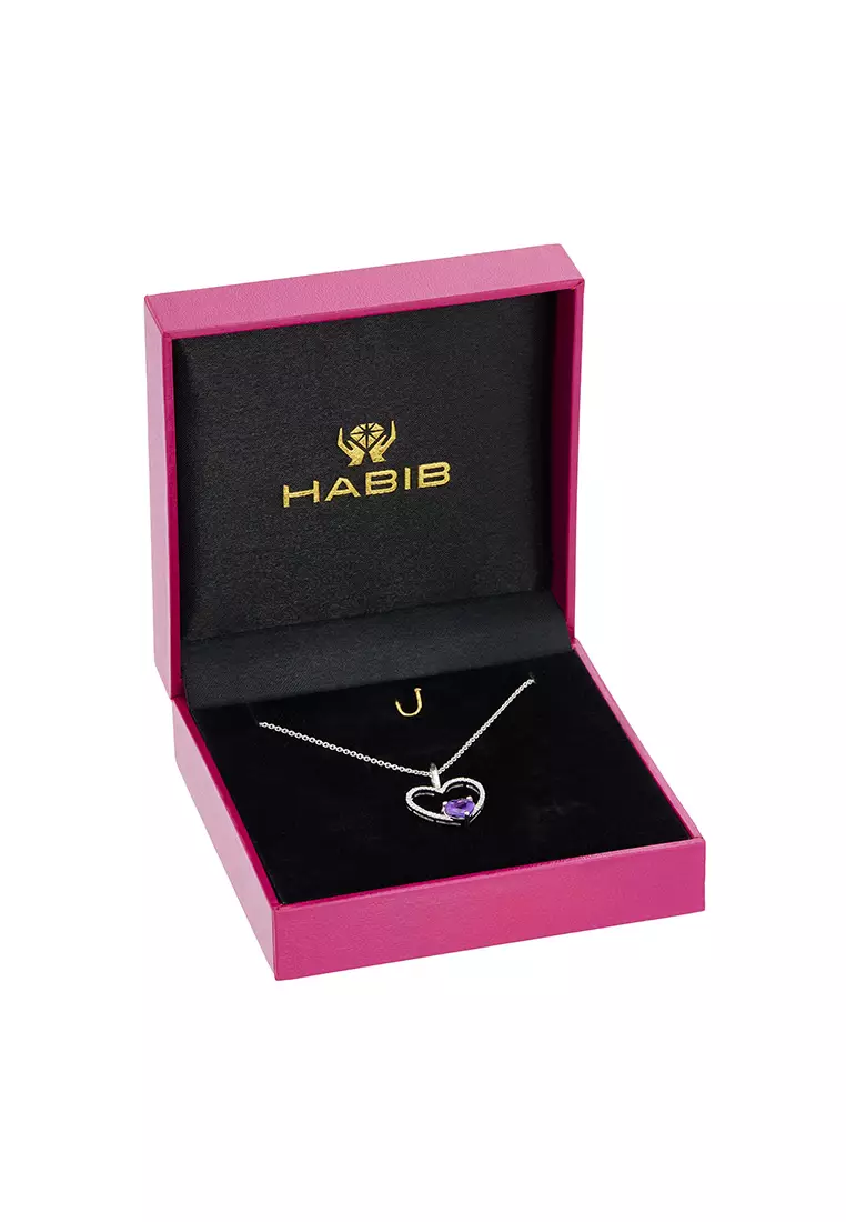 HABIB Heart Amethyst and Diamond Necklace in 375/9K White Gold 561180125-AMEH