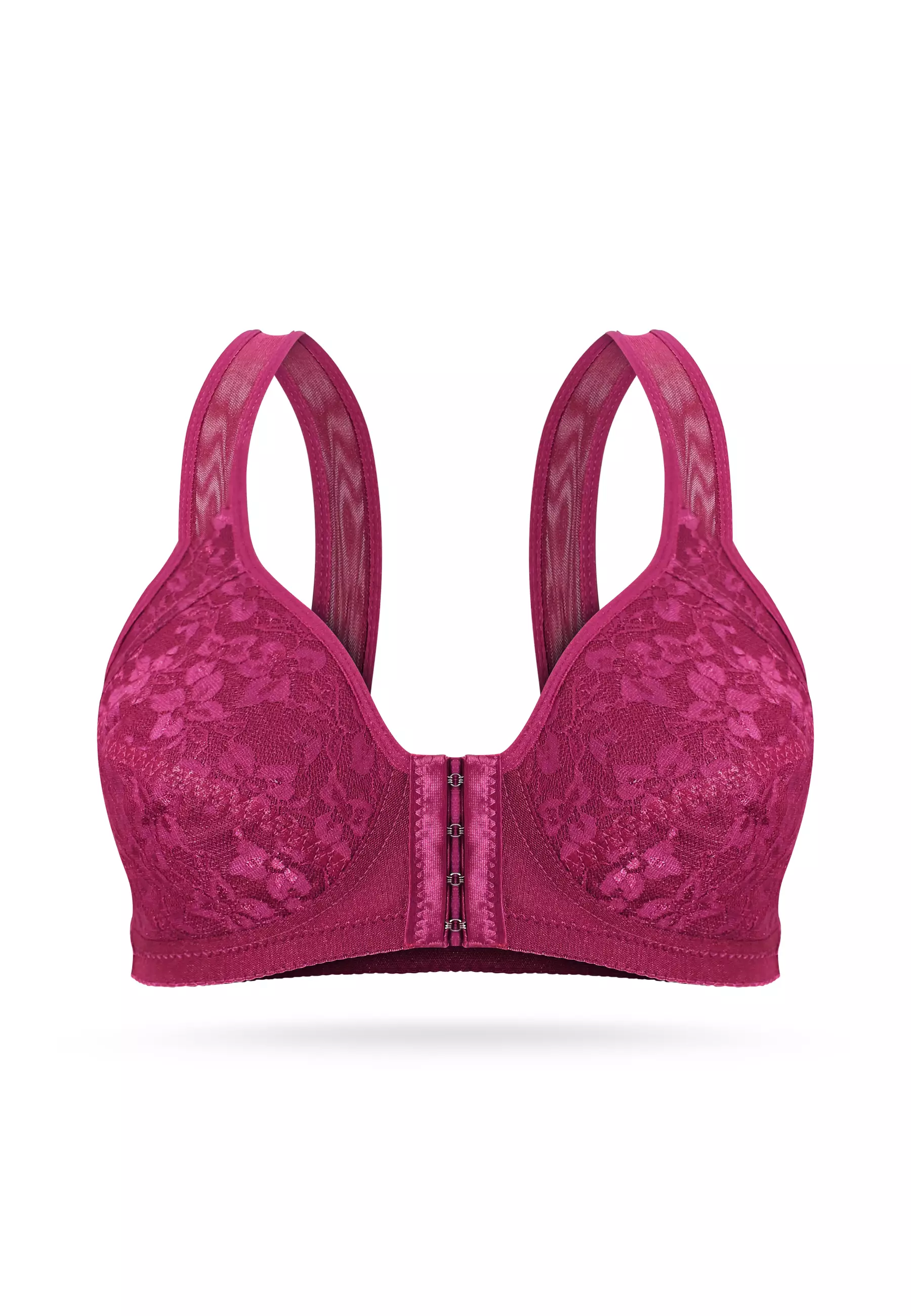 WIMIU BH Bra Wanita Kait Kancing Depan BH Tanpa Kawat Tanpa Busa Motif Bunga Brokat Wireless Bra 100218