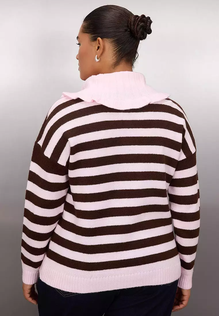 Pink Baby Collar Striped Knitwear Sweater Tbbaw26An00027
