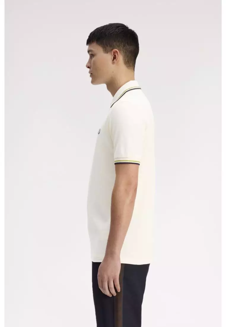 Fred Perry M3600 Twin Tipped Fred Perry Shirt (Ecru / Tennis Ball Yellow / Anchor Grey)