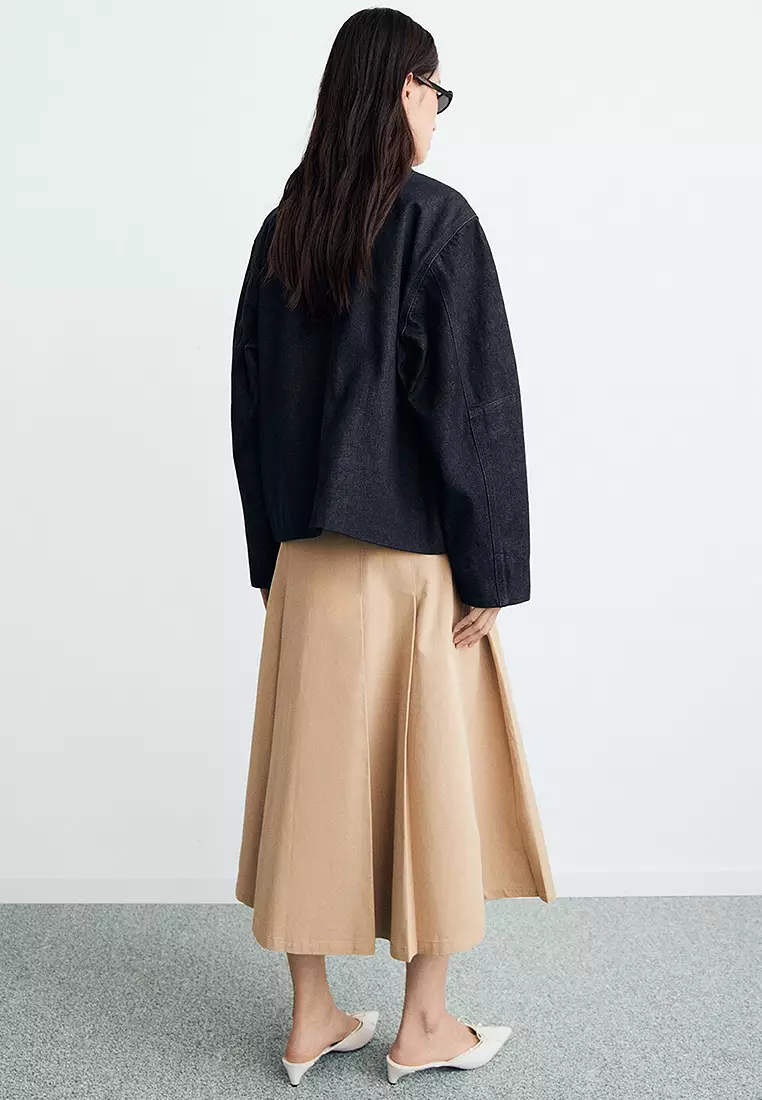 Denim Jacket With Leather-Effect Collar