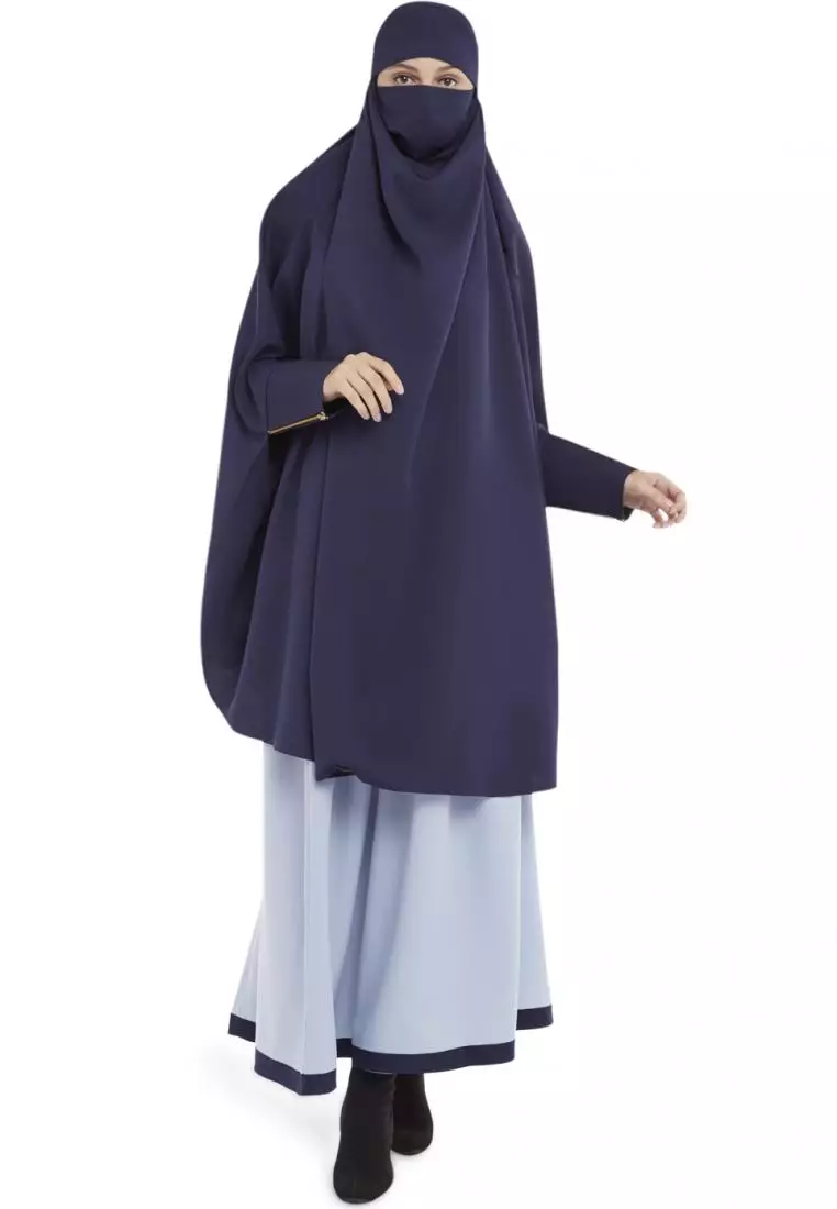 French Khimar Set Rok Wanita Muslimah Marwah - Blue Navy