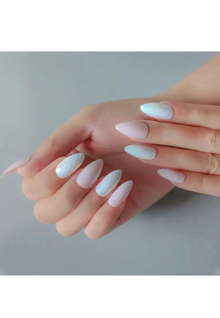 Pretty2u Press On Nail Oval Sharp Mani Phosphorescent Metal Pink