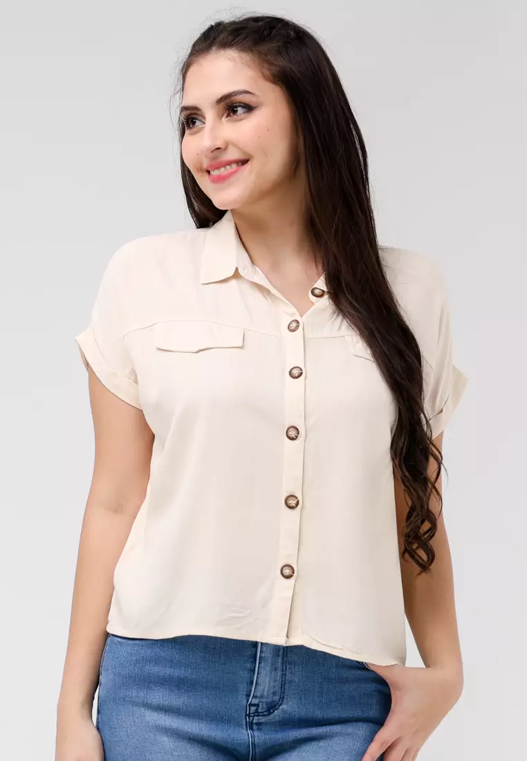 Soft Linen Woven Short Sleeves Blouse