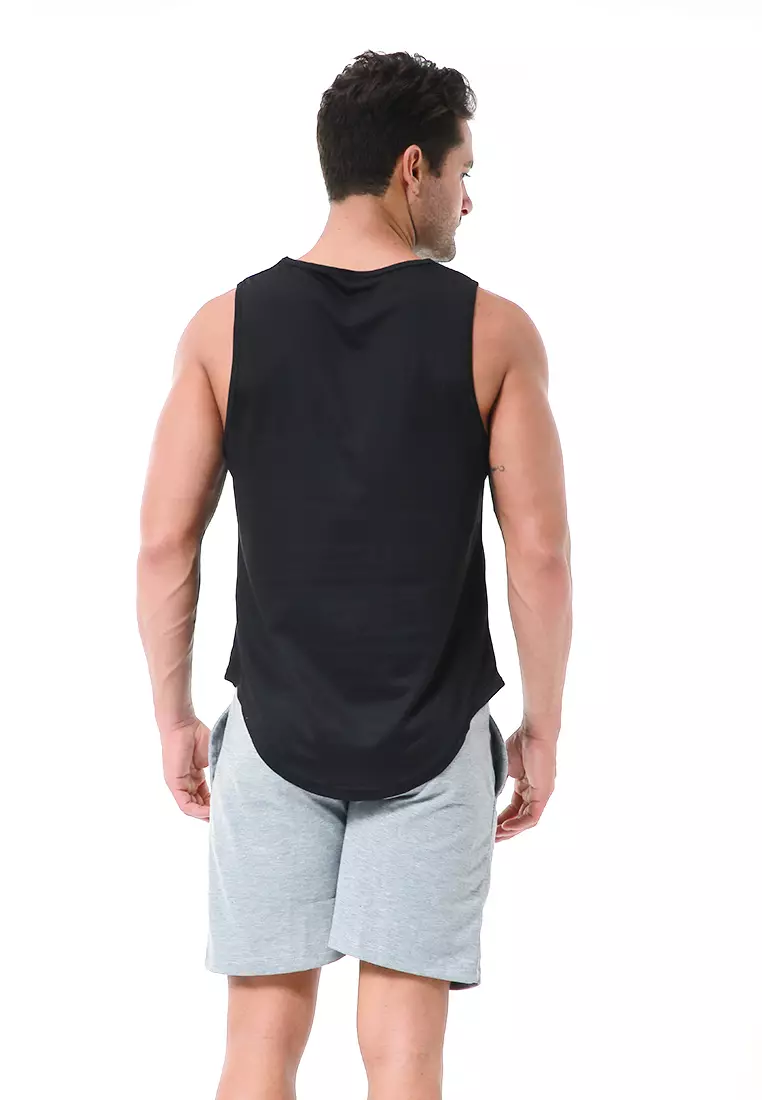 Bobby Atasan Kasual Pria Singlet Gym Motif Polos Sleeveless Sports Shirt Material Polyester Fiber ORIGINAL - Black