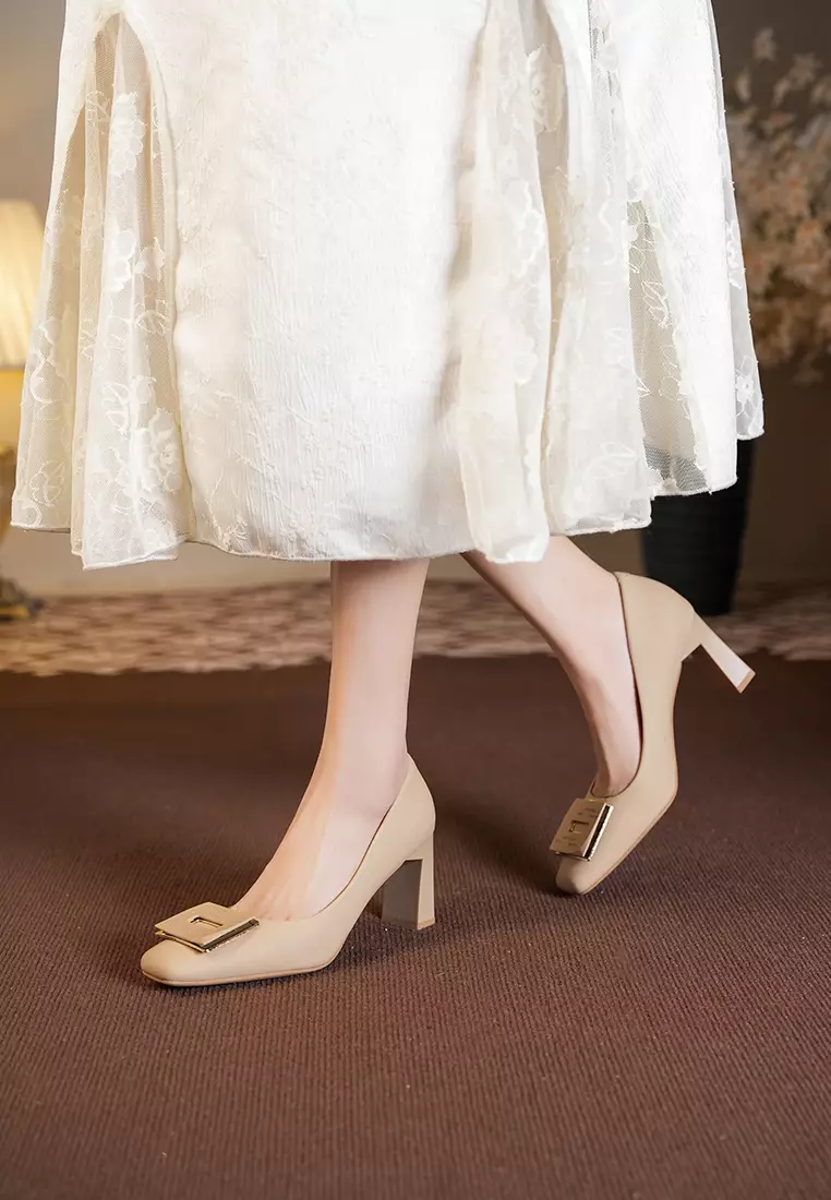7CM Square Buckle Chunky Heel Pumps BY2373-13