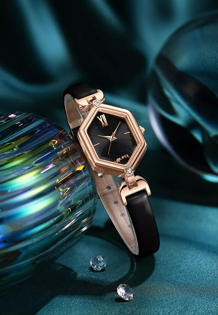 Jam Tangan Wanita Original Anti Air Tali Kulit Square Dial Gaya Korean Jam Tangan Cewek black