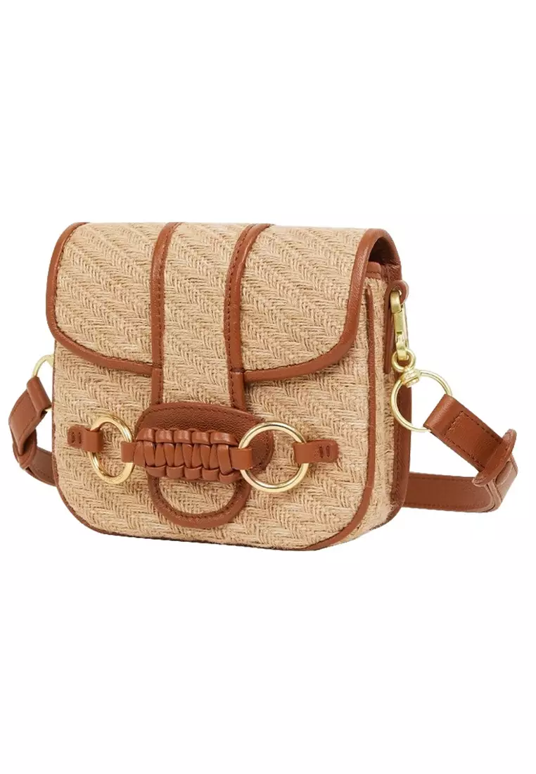 Saddie in Natural Jute Shoulder Bag for Women in Caramelo