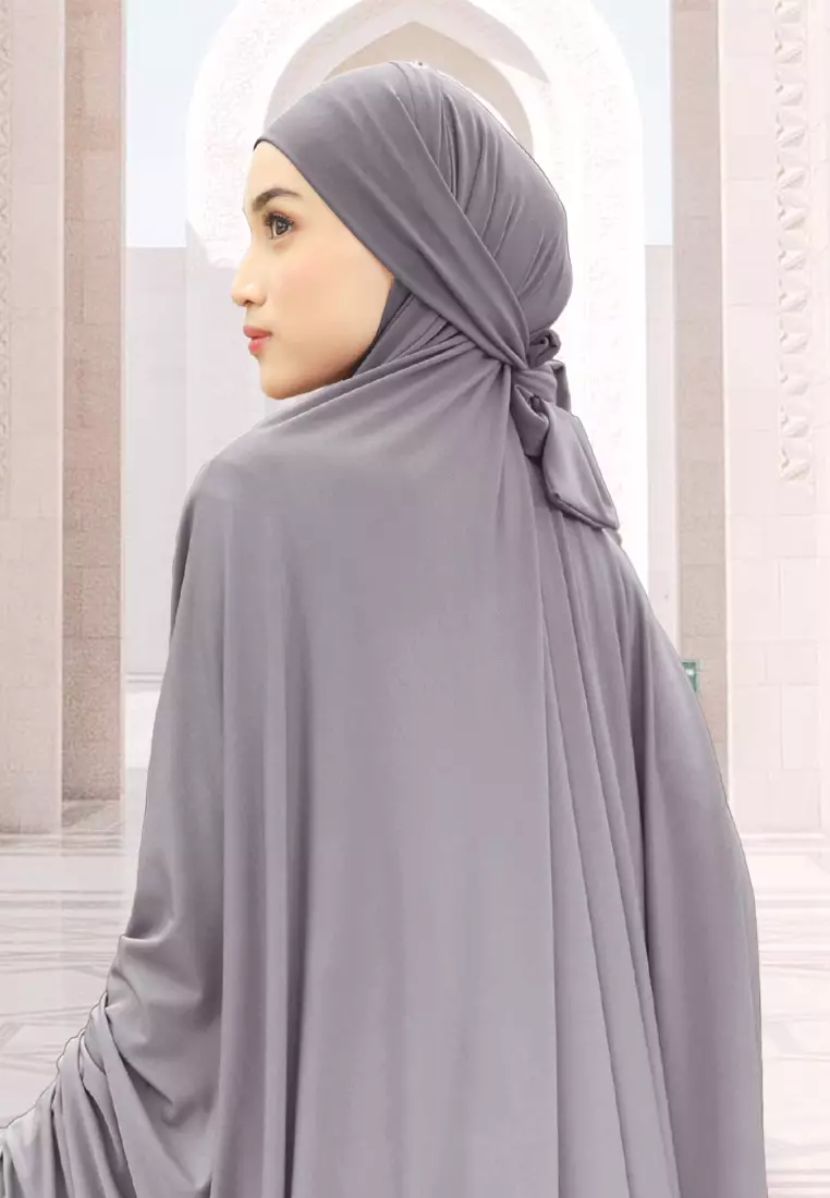 Zelena - Raudhia Prayer Set | Mukena French Khimar Set - Lava Grey - Dewasa