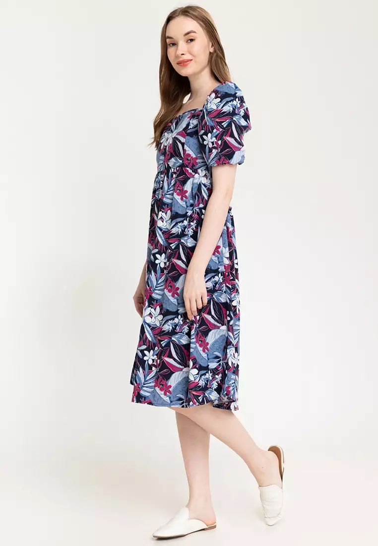 Lolita Square Neck Puff Sleeve Midi Dress