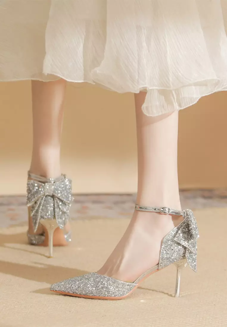 6CM Rhinestone Bow High Heels IF82326-1