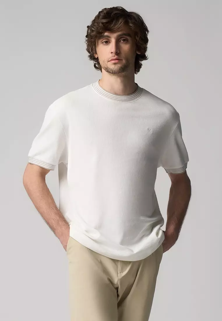 Regular Fit T-Shirt With Multiple Contrast Tipping Detail In Textured Knit