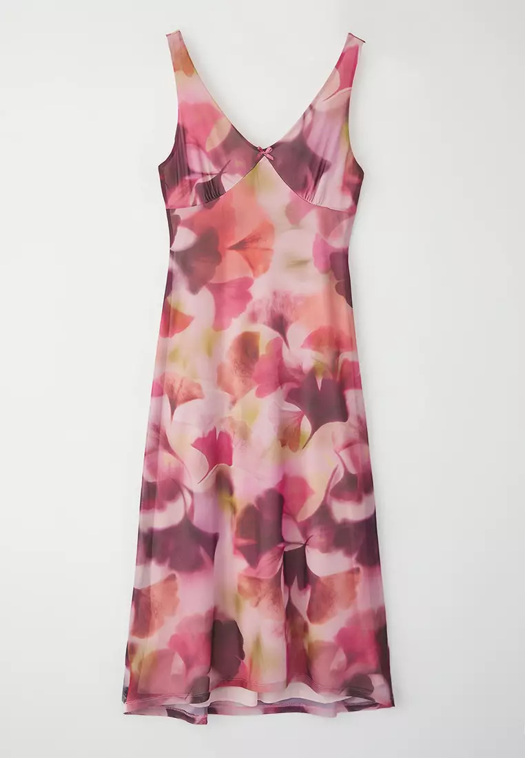 Multicolored Fitted Abstract Bow Maxi Tulle Stretch Knit Dress TWOSS25EL00361