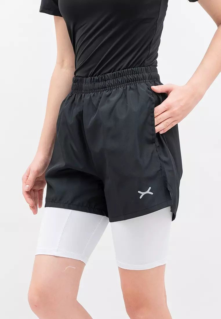 Running Shorts plus Legging Women Black White