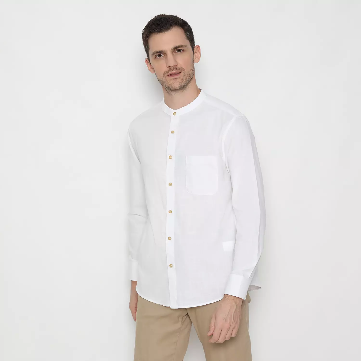 Platini Kemeja Pria Koko Shanghai Lengan Panjang Katun 22063.07 WHITE
