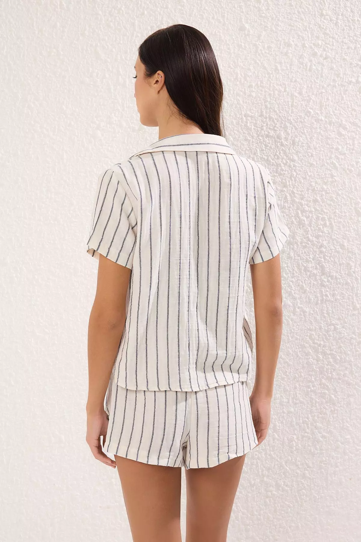 Striped Woven Muslin Beach Shirt Shorts Set TBESS25AU00068