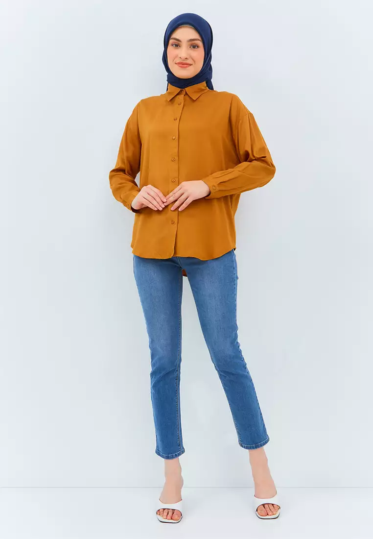 Flamoush Eshaal Brown Kemeja 7/8 Oversize Wanita