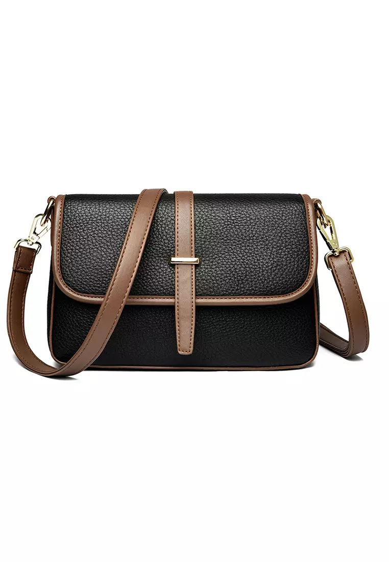 Color Matching Faux Leather Three Way Shoulder Bag